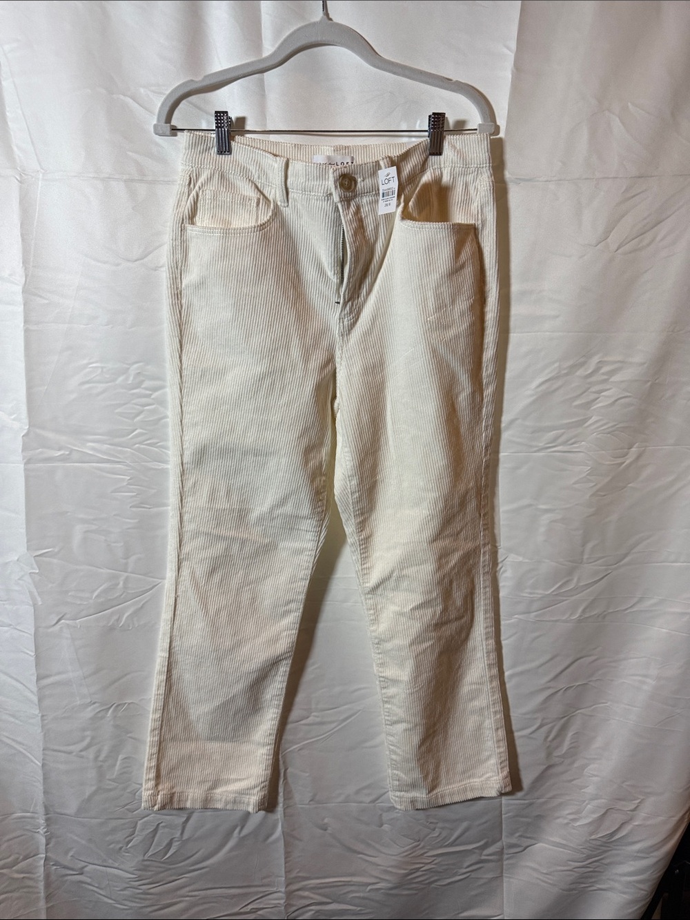 LOFT Cream Corduroy Straight-Leg Pants